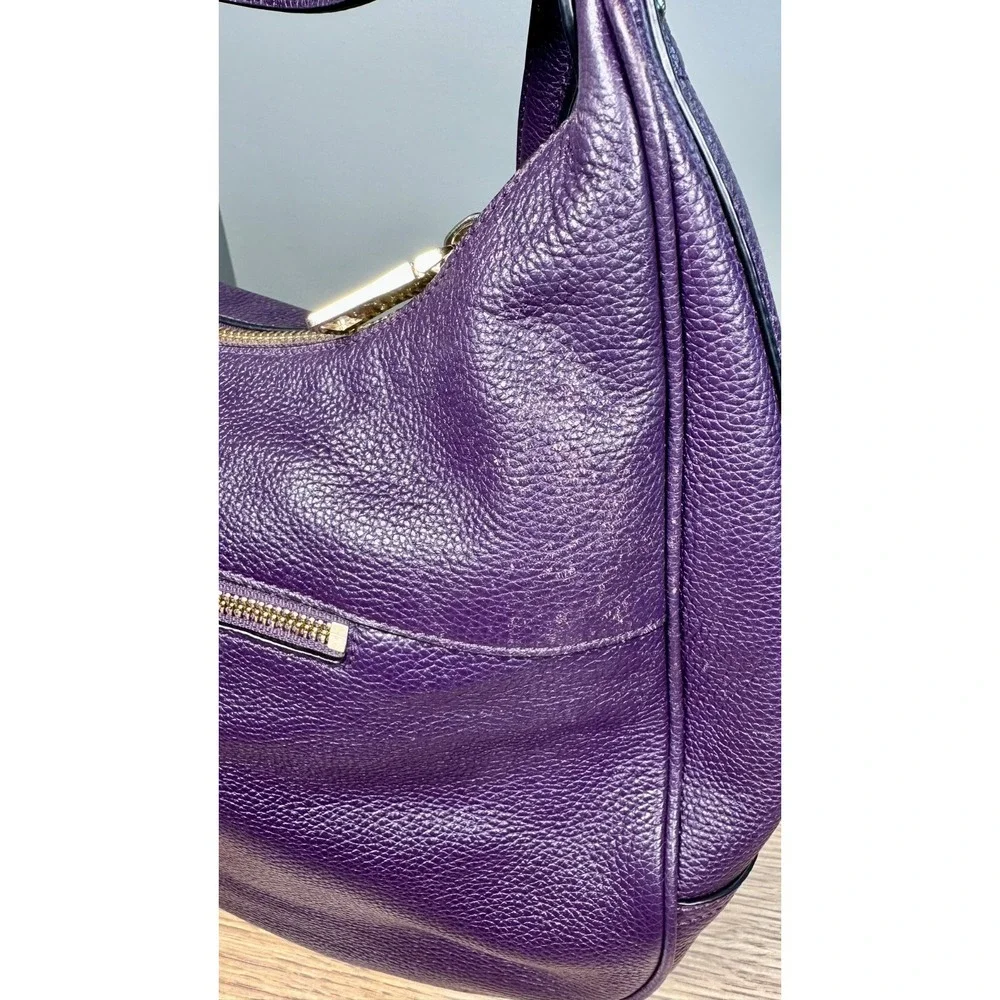Coach F38259 Harley Large Purple Pebbled Leather Hobo Crossbody Bag Adjustable
